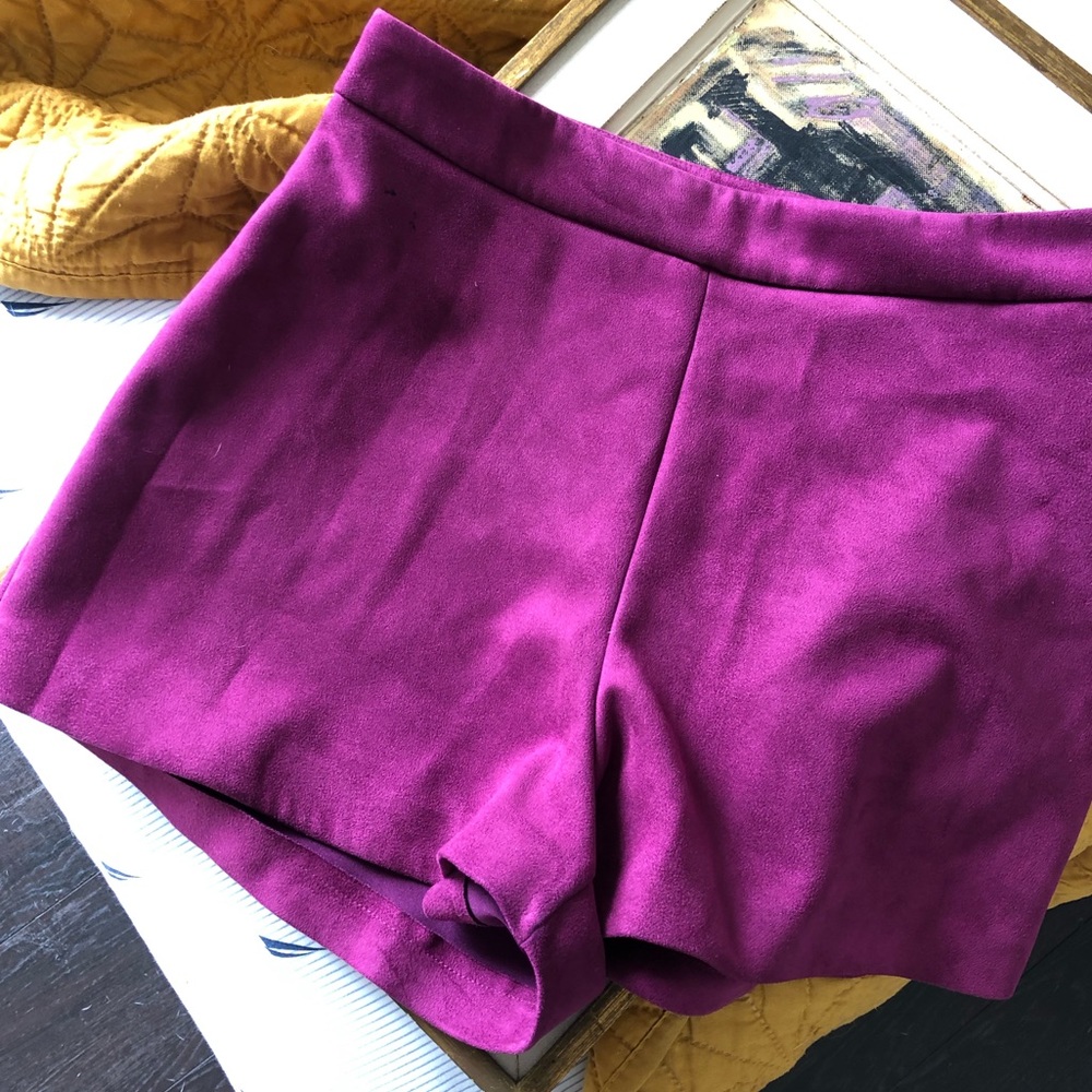 Purple velvet high-waisted zara shorts